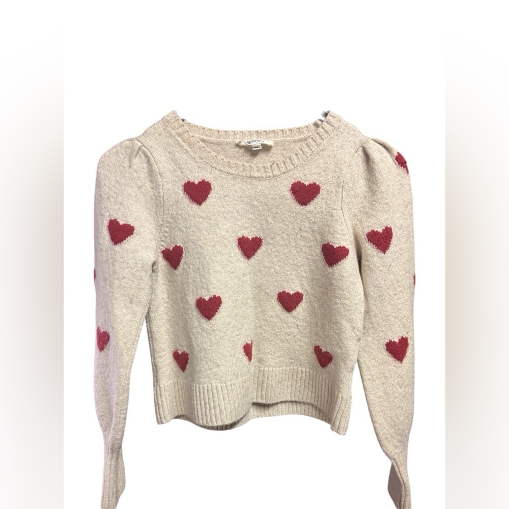 Extra Cozy Splendid Girl’s Cream Sweater with Red Hearts | Size